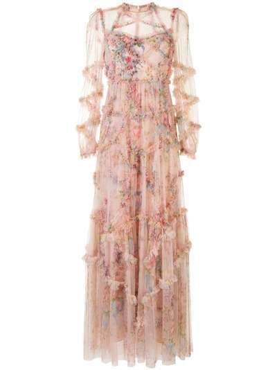 Needle & Thread платье с цветочным принтом и оборками