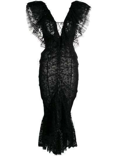 Alessandra Rich кружевное платье с цветочным узором и V-образным вырезом
