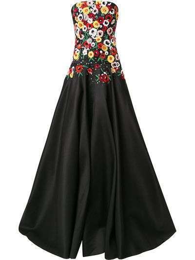 Carolina Herrera платье без бретелей с вышитыми цветами