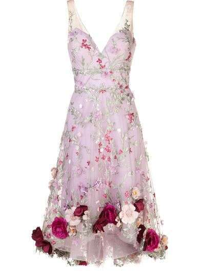 Marchesa Notte платье без рукавов с цветочной аппликацией