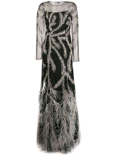 Alberta Ferretti длинное платье с перьями