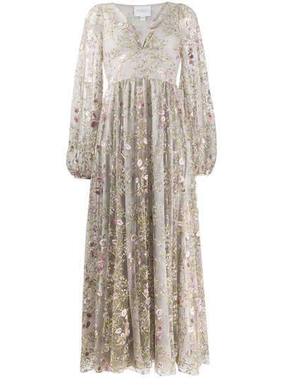 Giambattista Valli платье с цветочной вышивкой и пышными рукавами