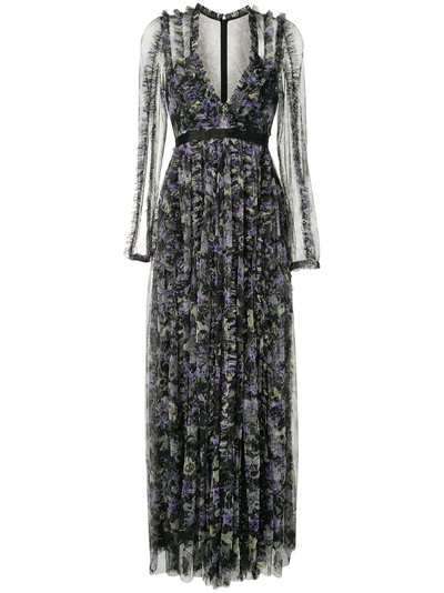 Needle & Thread платье с цветочным принтом и глубоким вырезом