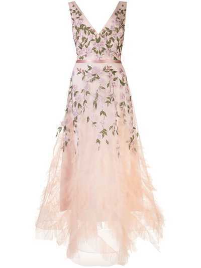 Marchesa Notte вечернее платье из тюля с цветочной вышивкой