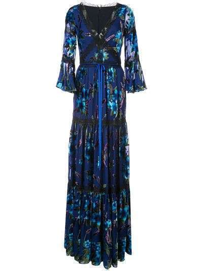 Marchesa Notte платье с цветочным узором и металлическим отблеском