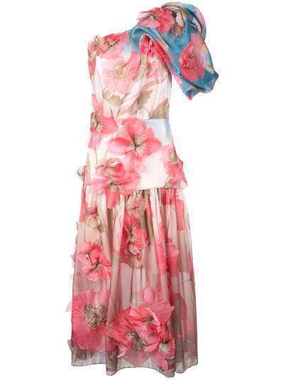 Peter Pilotto платье на одно плечо с цветочным декором