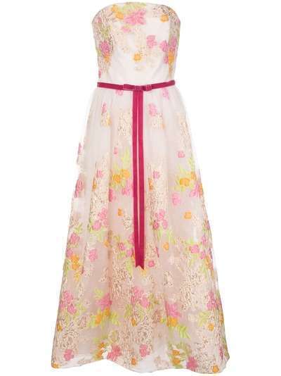 Marchesa Notte расклешенное вечернее платье с цветочным принтом