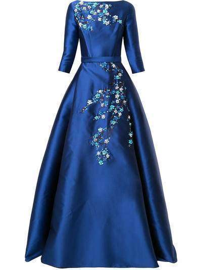 Carolina Herrera длинное платье с цветочной аппликацией