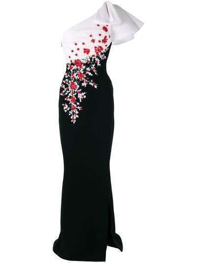 Saiid Kobeisy платье макси на одно плечо с цветочным принтом