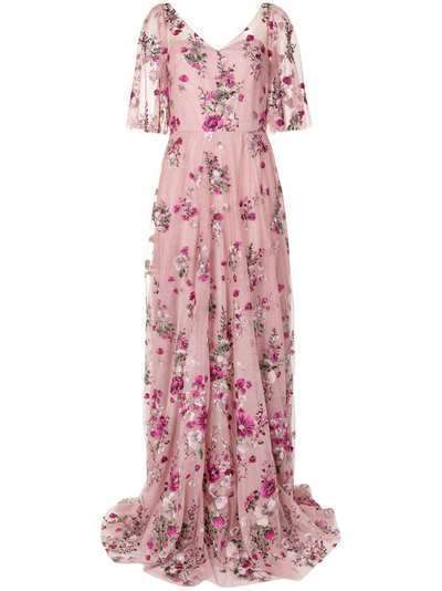 Marchesa Notte вечернее платье из тюля с цветочной вышивкой и блестками