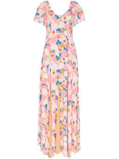 STAUD креповое платье макси Peach Blossom с абстрактным принтом
