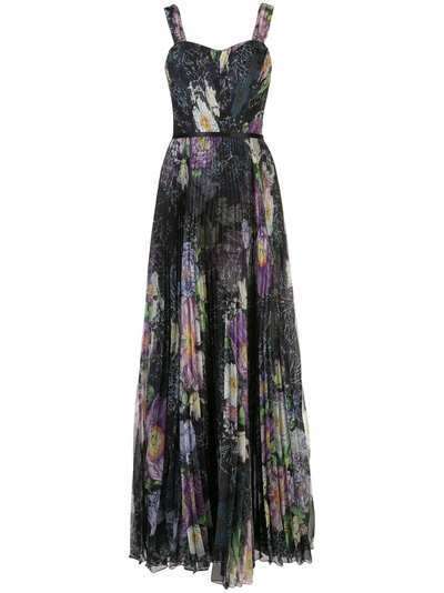Marchesa Notte плиссированное платье без рукавов с цветочным принтом