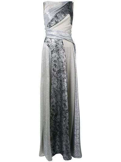 Talbot Runhof длинное платье с панельным дизайном и эффектом металлик