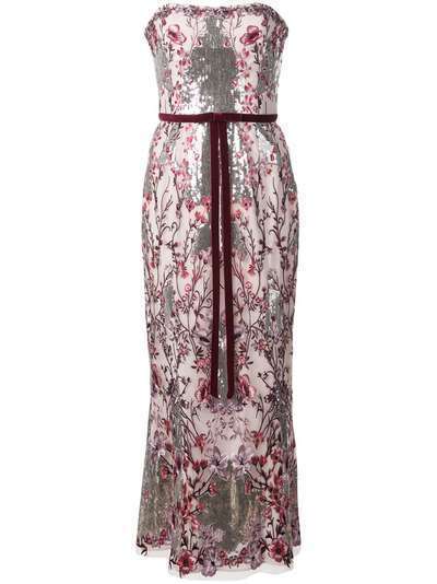 Marchesa Notte длинное платье с цветочным узором и пайетками