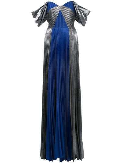 Marchesa Notte плиссированное платье с эффектом металлик