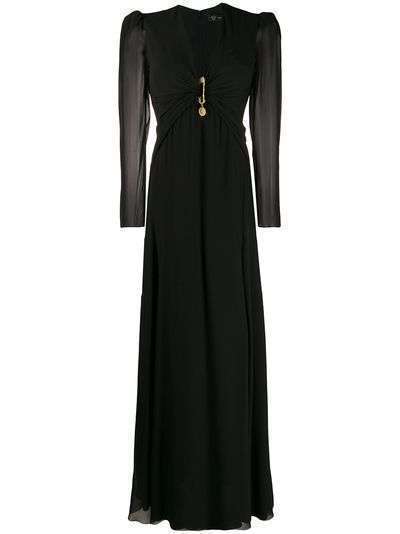 Versace длинное платье с драпировкой и декоративной булавкой