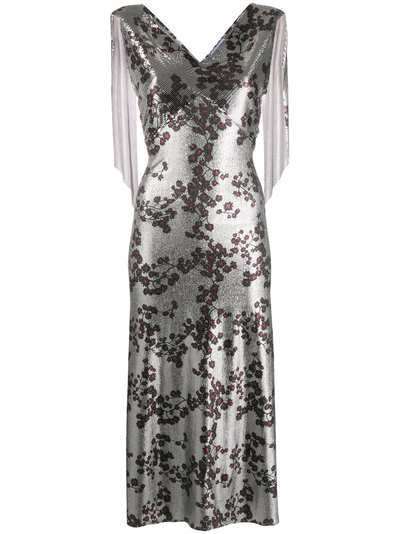 Paco Rabanne платье с цветочным принтом и эффектом металлик