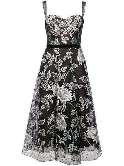 Marchesa Notte расклешенное платье с цветочной вышивкой