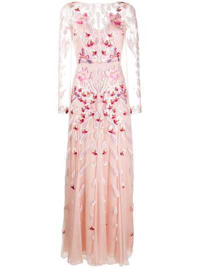 Temperley London длинное платье Pardus с цветочной вышивкой