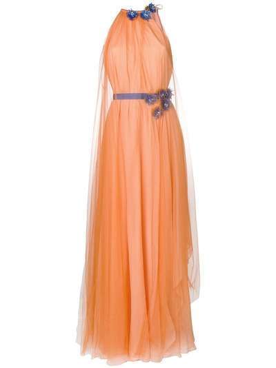 Talbot Runhof расклешенное платье с цветами с бусинами