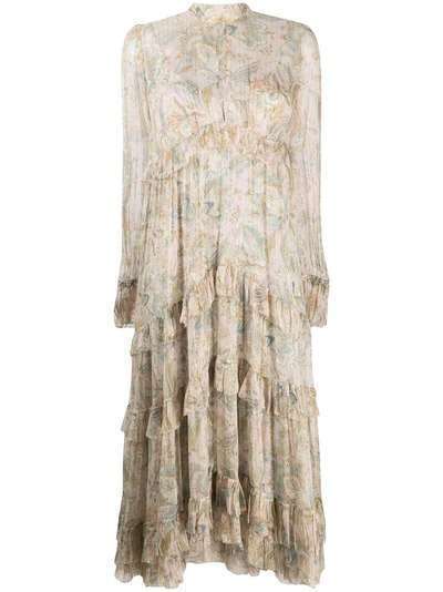 Zimmermann многослойное платье миди с цветочным узором
