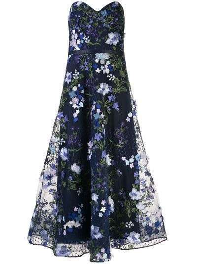 Marchesa Notte расклешенное вечернее платье с цветочной аппликацией