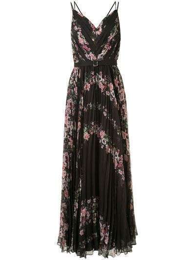 Marchesa Notte длинное плиссированное платье с цветочным принтом