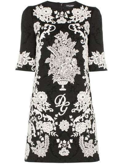 Dolce & Gabbana жаккардовое платье с цветочной вышивкой