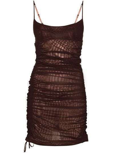 Mugler полупрозрачное платье мини со сборками