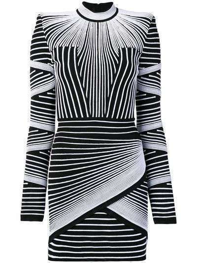 Balmain короткое платье с длинными рукавами с геометрическим узором