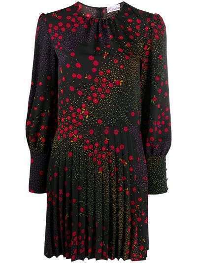 RedValentino плиссированное платье с длинными рукавами с цветочным принтом