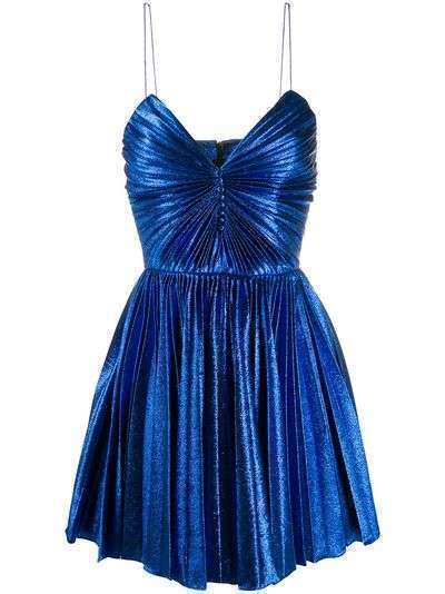 Saint Laurent плиссированное платье мини с эффектом металлик