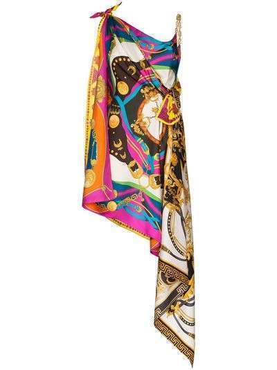 Versace платье асимметричного кроя с принтом Baroque и шарфом