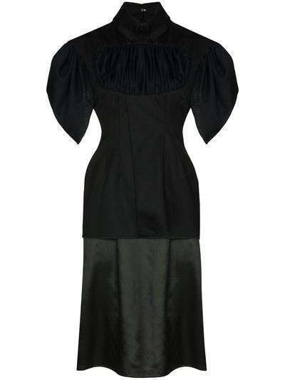 Richard Malone платье миди с короткими рукавами и драпировкой