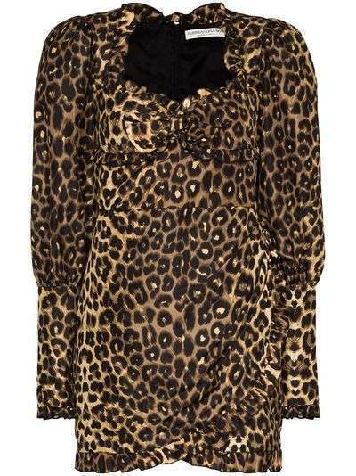 Alessandra Rich платье с леопардовым принтом и пышными рукавами