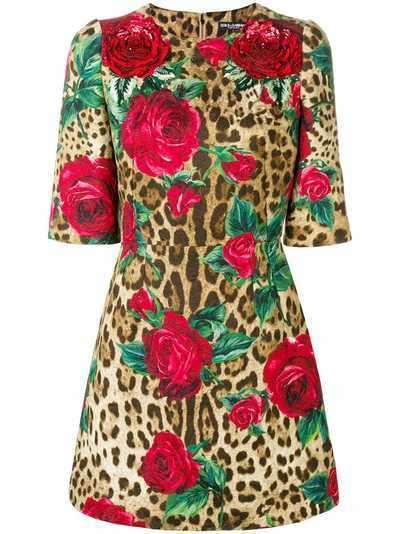 Dolce & Gabbana платье с леопардовым и цветочным принтом