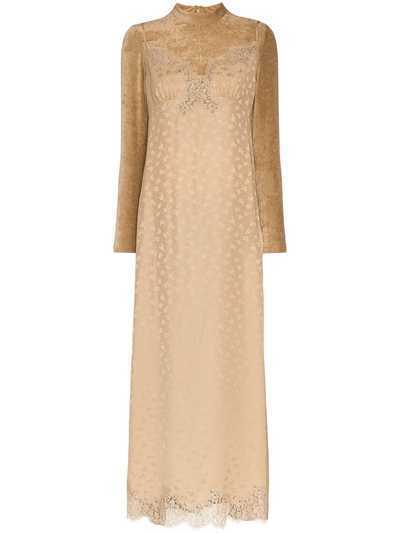 Stella McCartney бархатное платье с кружевом и высокой горловиной