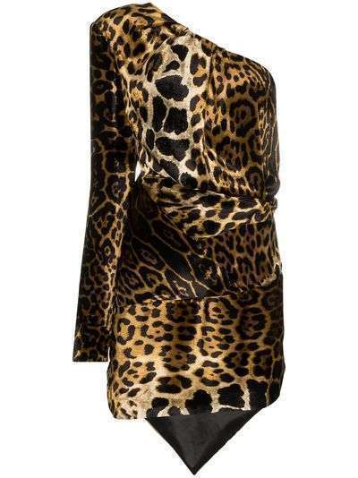Saint Laurent леопардовое платье на одно плечо