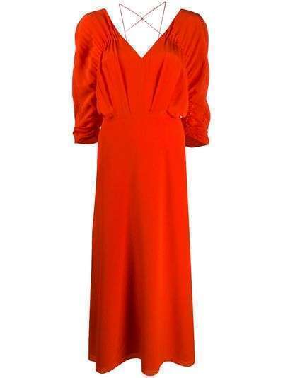 Victoria Beckham платье миди с кулиской и драпировкой на рукавах