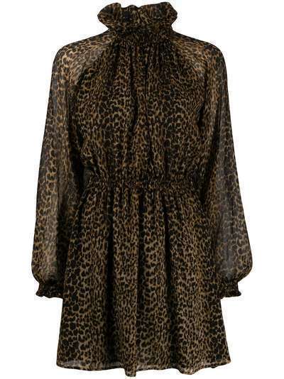 Saint Laurent плиссированное платье мини с леопардовым принтом