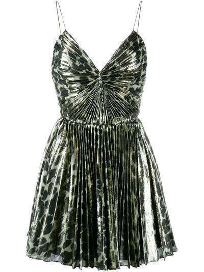 Saint Laurent плиссированное платье мини с леопардовым принтом