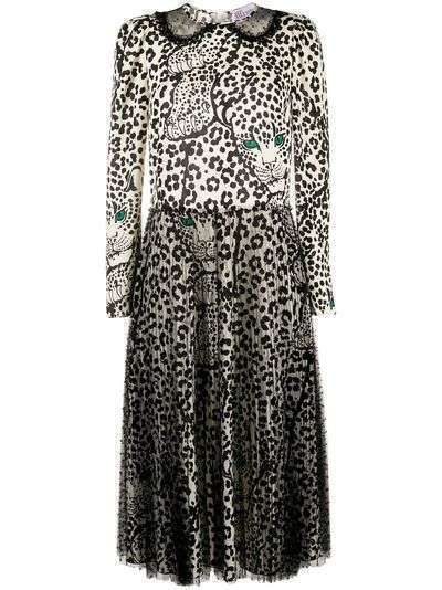 RedValentino платье с леопардовым принтом и вставками из тюля