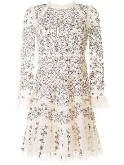 Needle & Thread многослойное платье с цветочной вышивкой