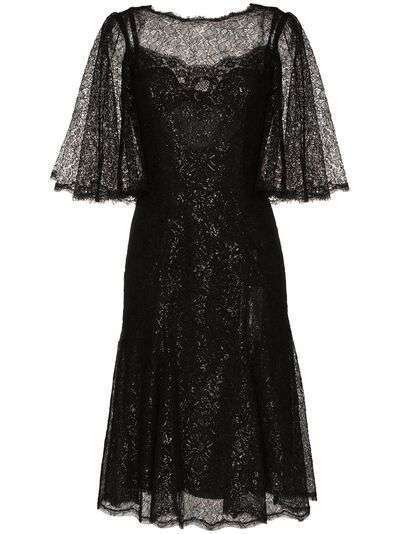 Dolce & Gabbana кружевное платье миди с драпировкой и эффектом металлик
