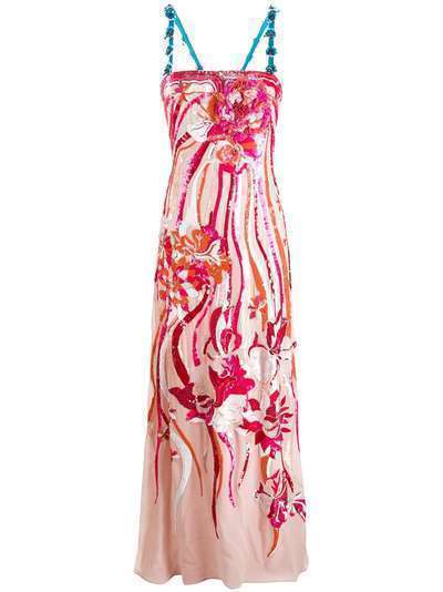 Emilio Pucci платье с цветочной аппликацией и пайетками