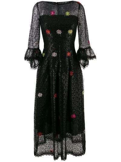Talbot Runhof расклешенное кружевное платье с вышивкой