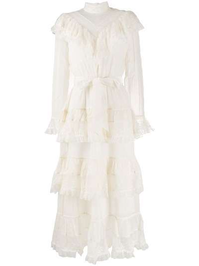 Zimmermann кружевное платье миди Glassy с оборками