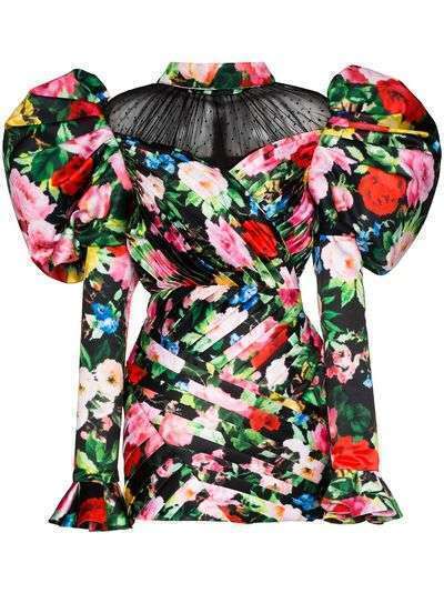 Richard Quinn платье с цветочным принтом и объемными рукавами