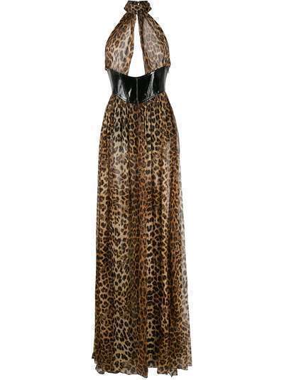 Philipp Plein платье с вырезом халтер и леопардовым принтом