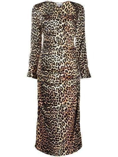 GANNI платье миди с леопардовым принтом